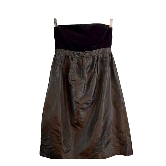 J Crew Strapless Velvet Bow Silk Cotton Cocktail Bridesmaids Dress Brown Size 4 - Picture 5 of 5